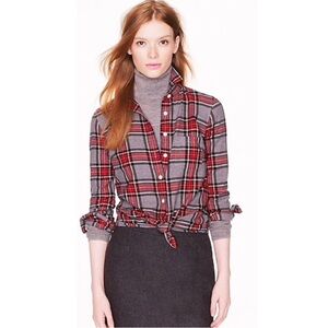 J. Crew Boy Fit 6 Plaid Button Down Casual Cotton Long Sleeve Red Gray Holiday